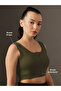 Dark Green Solid Medium Impact Zip-Front Sports Bra - 3
