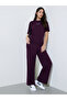 Burgundy Wide Leg Joggers with Elastic Waistband