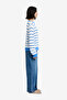 Women's Summer White-Blue Hy Teddy Knit Open Stripe Pullove - 4