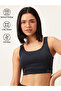 Navy Blue Solid Medium Impact Sports Bra with Removable Cup - 2