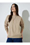 Beige Solid Oversize Pullover Sweatshirt