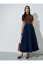 Navy Blue Solid Pleated A-Line Maxt Skirt