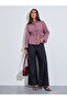 Maroon Checked Waist Long Sleeves Shirred Shirt - 2