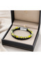 Celadon Royale Yellow-Green Stone Beaded Black Braided Leather Men's Bracelet - 3