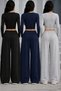 Women's 3-Piece Black Gray Navy Blue Oversize Sweatpants Set - Flexible Waist with Adjustable Laces - 2