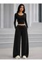 Women's 3-Piece Black Gray Navy Blue Oversize Sweatpants Set - Flexible Waist with Adjustable Laces - 6