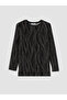 Vizyon New Season Black Crew Neck Patterned Women's T-Shirt - 5