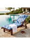 Wooden Sun Lounger with Blue Leaf Cushion - 4