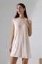 Women's Beige Oversized Sleeveless Crew Neck Basic Viscose Short Underwear Tunic Dress - 4