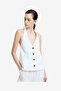 Women's Keller Cotton Twill Button-Down White Halterneck Top