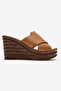 Ni̇lya Genuine Leather Padded Heel Cross Slippers
