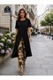 Women's Short-Sleeved Front-Cross Detailed Viscose Long Blouse and Patterned Two-Thread Trousers Two-Piece Set - 2