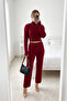 Finger-Gloved Crop-Pants Women's Knitwear Top-Bottom Set