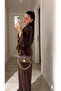 Brown Batwing Sleeve Detailed Trousers Set - 4025 - 4