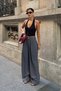 Women's Gray Belt Detailed Pleated Wide Leg Woven Trousers - 3