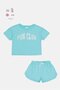 Kids Girl 3 Pcs Graphic Print T-Shirt and Shorts with Iron on Patches, Turquoise - 2