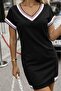 Women's Short Sleeve V-Neck Short Viscose Two-Thread Dress - 2