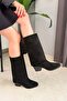 Women's Sania Black Suede Cowboy Boots with 5 cm Heel - 7