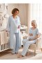 New Season Blue Muslin Fabric Special Design Short Sleeve 100% Cotton Maternity Pajama Set with Breastfeeding Feature - 8
