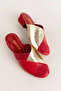 Genuine Leather Stylish Heeled House Slippers Özl.45 Red Combination - 2