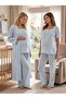 New Season Blue Muslin Fabric Special Design Short Sleeve 100% Cotton Maternity Pajama Set with Breastfeeding Feature - 5
