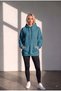 Women's Petrol Blue Hooded Oversize Cotton 3 Thread Pocket Sweatshirt - 4