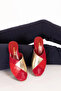 Genuine Leather Stylish Heeled House Slippers Özl.45 Red Combination - 4