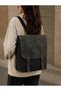 Black Leather Detailed Canvas Backpack with Laptop Compartment 35X29X12 cm - 8