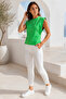 Women's Green Crew Neck Blouse Cotton - 2
