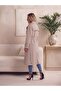Women's Trendy Below Knee Bondik Water Repellent Fabric Lined Buttoned Belted Trench Coat Beige - 7