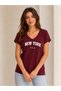 Women's V-Neck New York U.S.A Printed 100% Cotton T-Shirt - 3