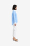 Women's Blue Hydrangea-Summe Poplin Ticking Contrast Button Down Shirt - 4