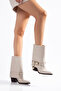 Women's Western Cowboy Boots with Pointed Toe and Buckle, Thick Heeled - 3