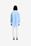 Women's Blue Hydrangea-Summe Poplin Ticking Contrast Button Down Shirt - 5