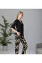 Women's Viscose Double Set – Double-Breasted Front and Lace Detailed Back Blouse and Patterned Lycra Trousers - 2