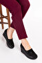 Genuine Leather Wedge Heel Stoned Anatomical Sole Shoes Vdt.592 Black