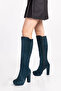 Genuine Leather Platform Wedge Heeled Boots Shhn.3086 Petrol Blue - 4
