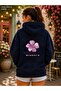 Women's Wild Flower Back Printed Wild Flower Written Hooded Casual Basic Sweathirt with Kangaroo Pocket