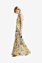 Women's Yellow Multi Carla Air Chiffon Curved Seam Dress - 4