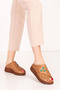 Genuine Leather Flower Detailed Low-Cut Slippers Mlk.5803 Tan - 2
