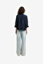 Women's Navy Era Poplin Ruffle Collar Top - 5