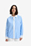 Women's Blue Hydrangea-Summe Poplin Ticking Contrast Button Down Shirt