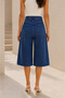 Women's Blue Washed High Waist Wide Leg Long Denim Bermuda Shorts - 4