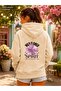 Women's Wild Flower Back Printed Wild Flower Written Hooded Casual Basic Sweathirt with Kangaroo Pocket