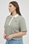 Women Spread Collar Short Sleeve Stripe Polo Shirt, Multicolor - 3