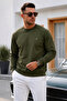 Khaki Plain Sleeve Regular Men's Sweatshirt - 2