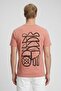 Men Crew Neck Short Sleeve Graphic Print T-shirt, Coral - 4