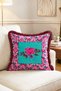 Retro Mosaic Garden Turquoise Floor Patterned Floral Fringed Throw Pillow Cover - 2