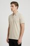 Jeans Men Regular Fit Brand Logo Short Sleeve Polo Shirt, Beige - 3