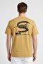 Men Crew Neck Short Sleeve Graphic Print T-Shirt, Khaki - 4
